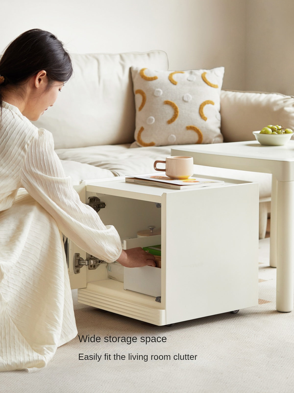 Pine Solid Wood Modern Mobile Coffee Table Storage Cabinet