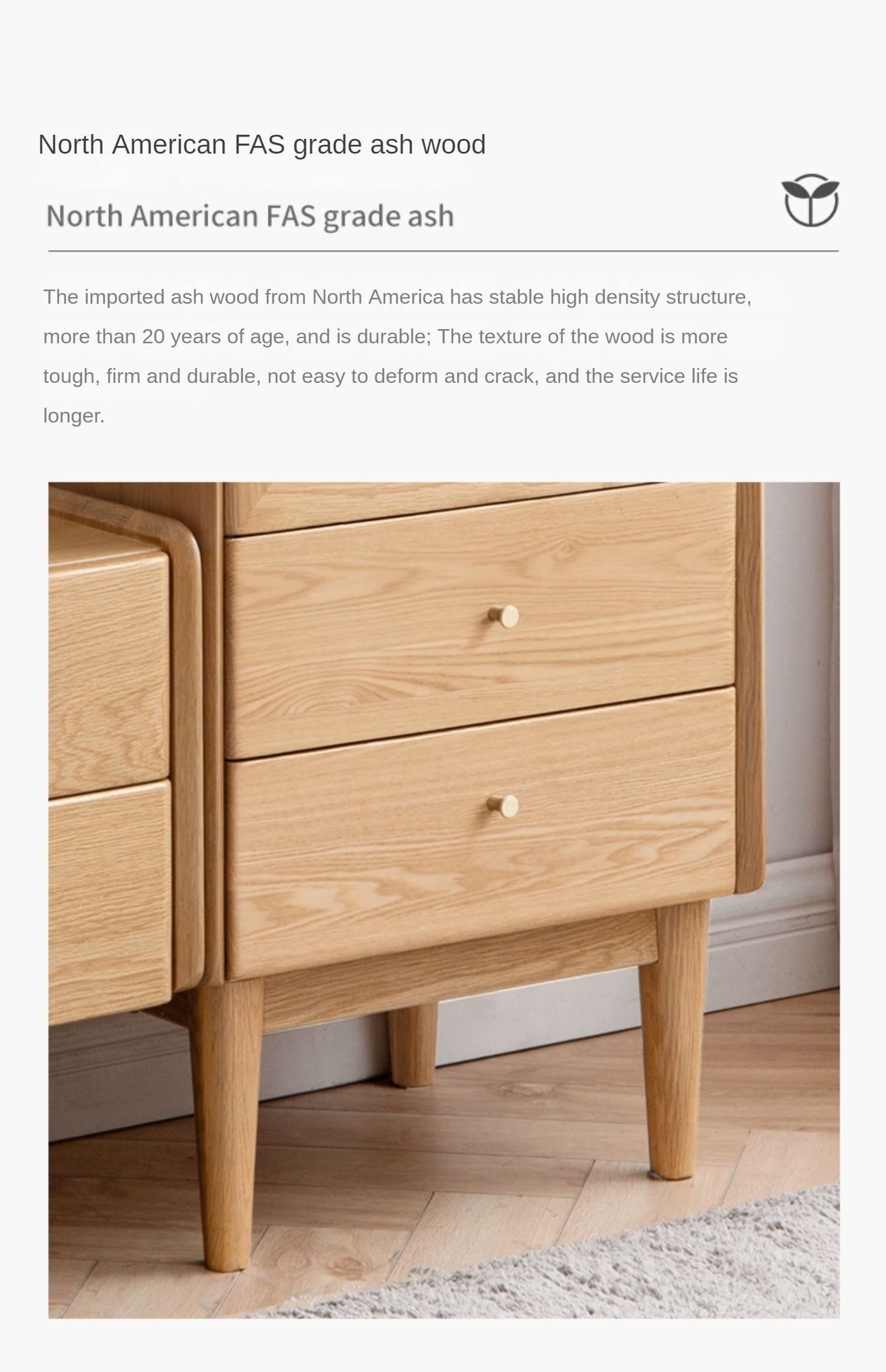 Ash Solid Wood Narrow Side Cabinet.