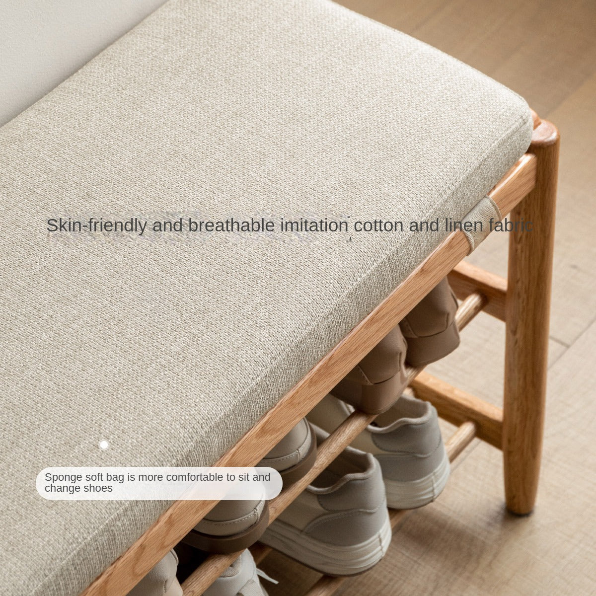 Oak Solid Wood, Solid Rubberwood Modern Shoe Changing Stool