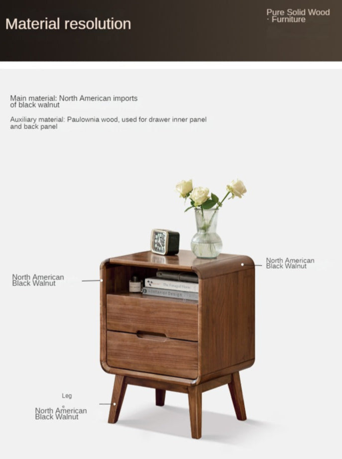 Black Walnut Solid Wood Modern Storage Small Nightstand