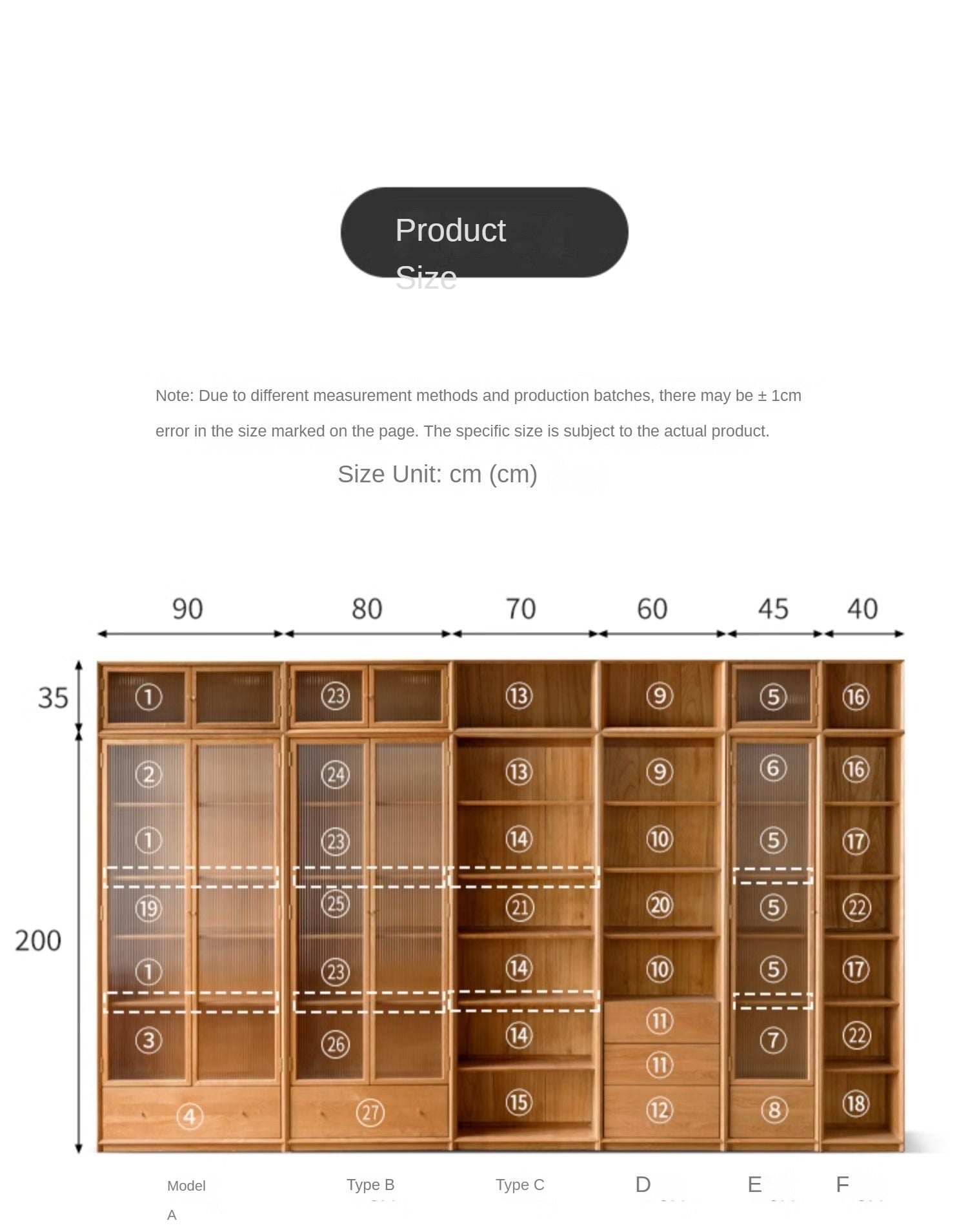 Cherry Wood Combination Bookcase Floor Shelf Glass Door Bookcase