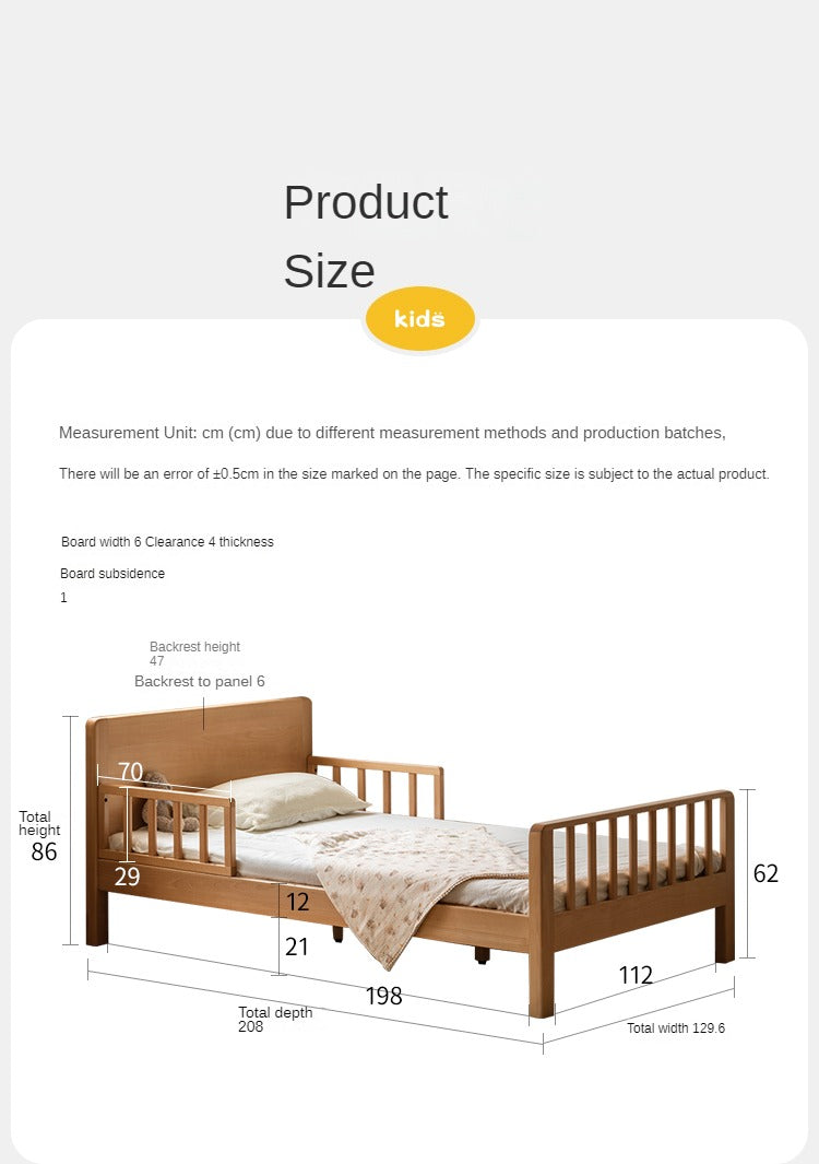 Beech Solid Wood Children's Bed for Boys and Girls Spliced Bed with Guardrail<