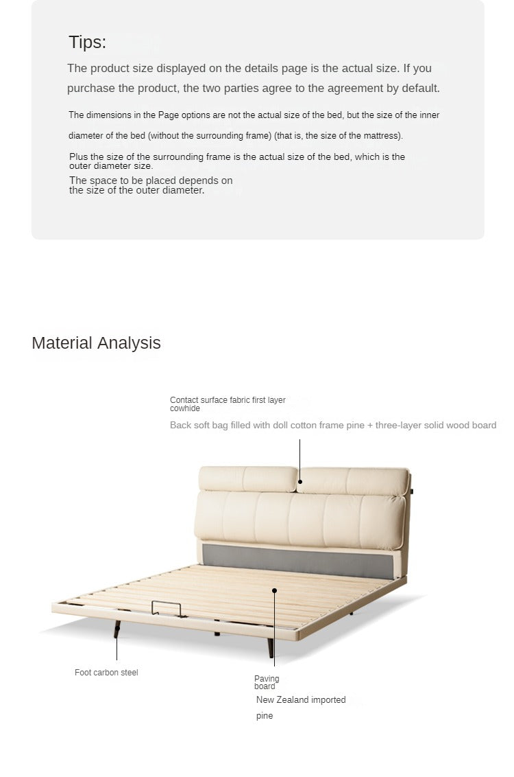 Genuine Leather Bed Milk Suspended Bed Head Layer Cowhide Wedding Bed