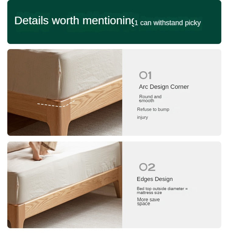 Oak, Ash Solid Wood Platform Bed, Headboard-Free Bed Modern Minimalist