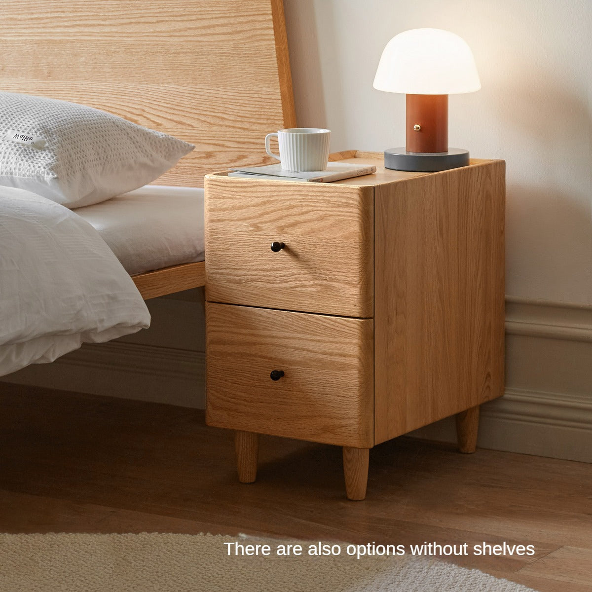 Oak, Ash Solid Wood, Solid Rubberwood Nightstand.