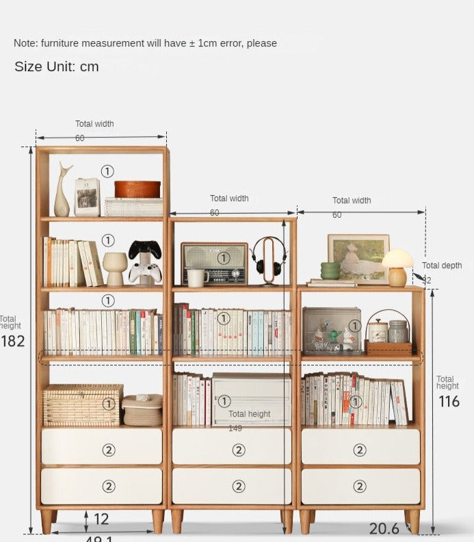 Oak, Rubber Solid Wood Modern Storage Bookcase