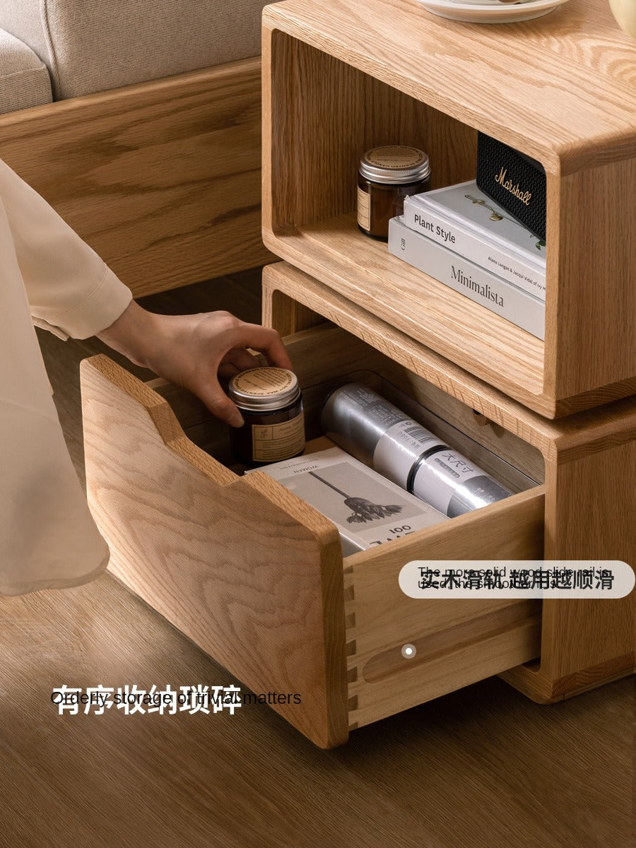 Oak Solid Wood SideTable Rotating Nightstand.