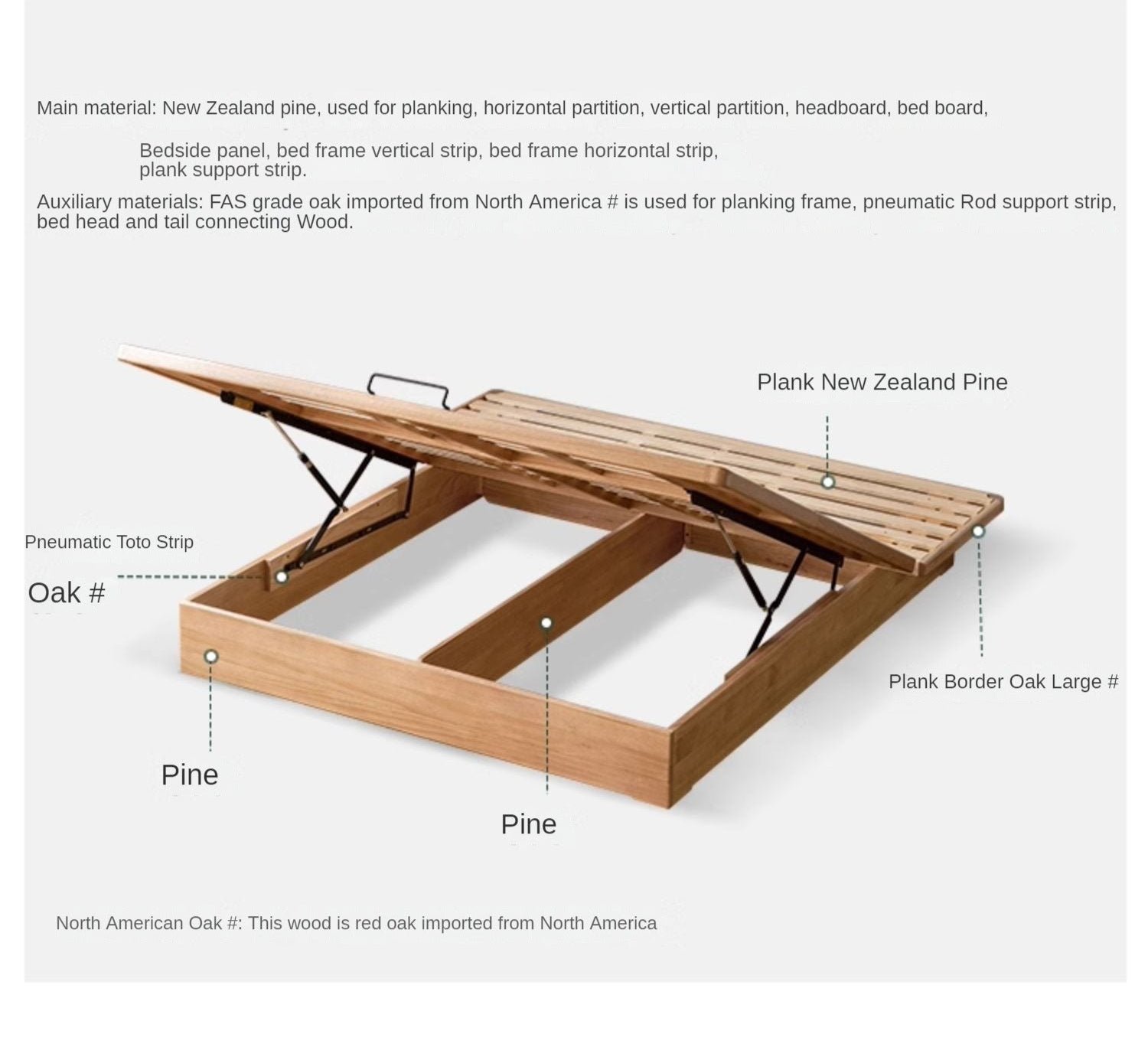 OAK Solid Wood platform bed, headboard-free bed Suspended Bed