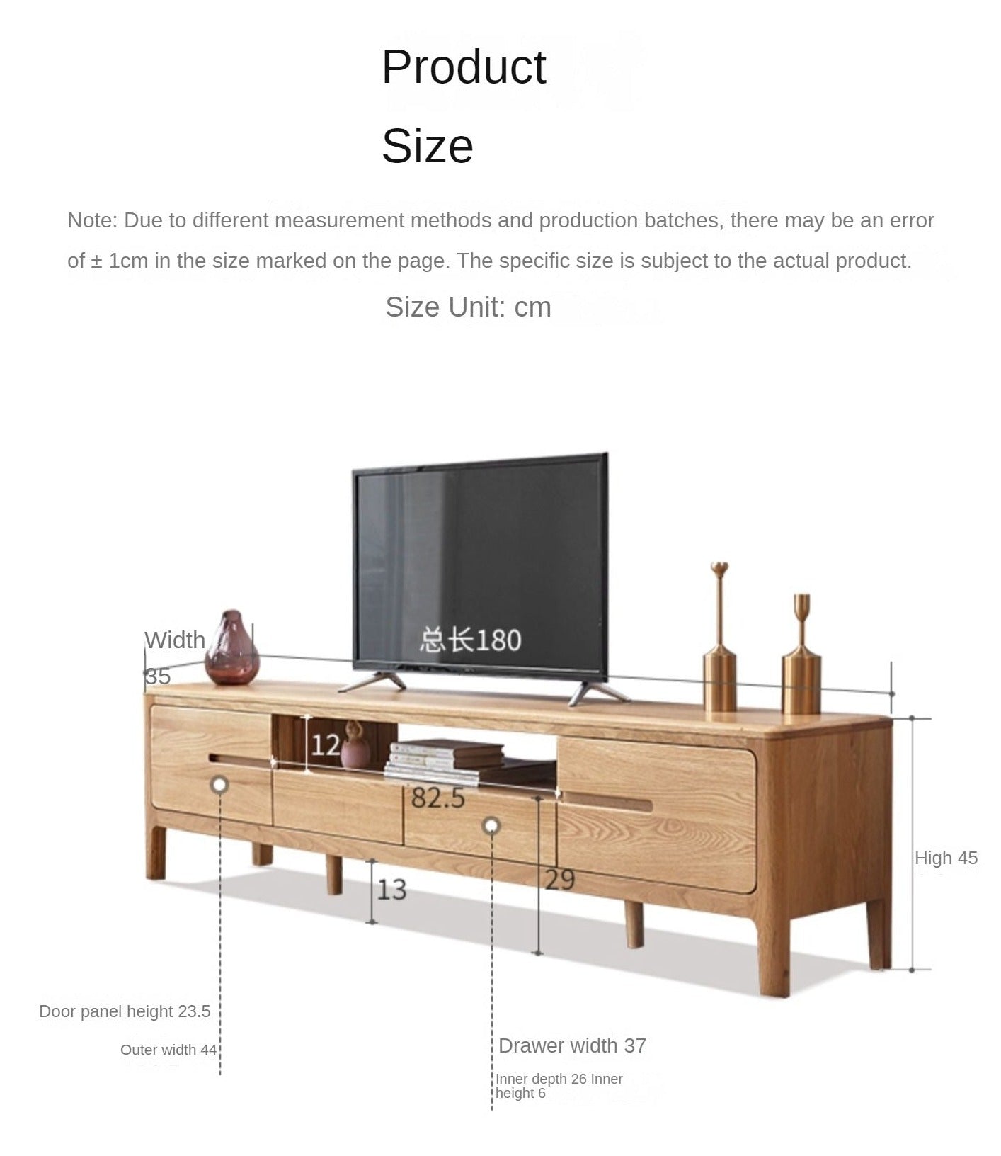 Oak, Solid Rubberwood Modern TV Stand