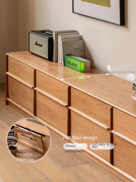 Сherry Solid Wood Modern Floor Storage Locker TV Cabinet.