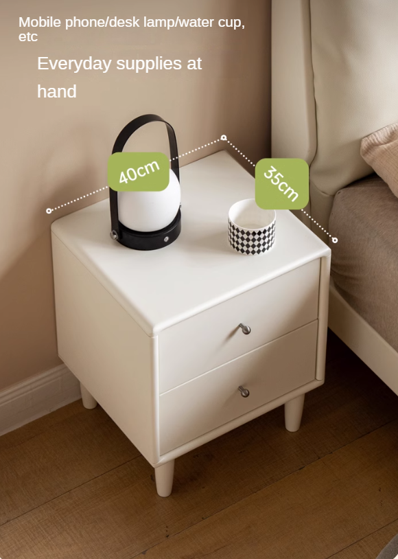 Solid RubberWood White Cream Style Nightstand