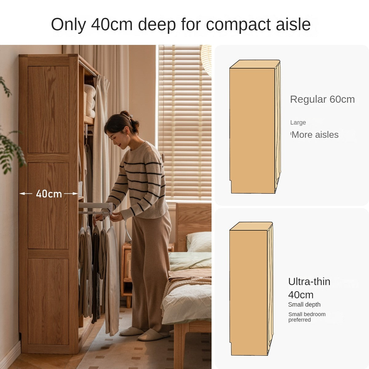 Solid RubberWood, Oak Solid Wood Wardrobe Thin Cloth Curtain.