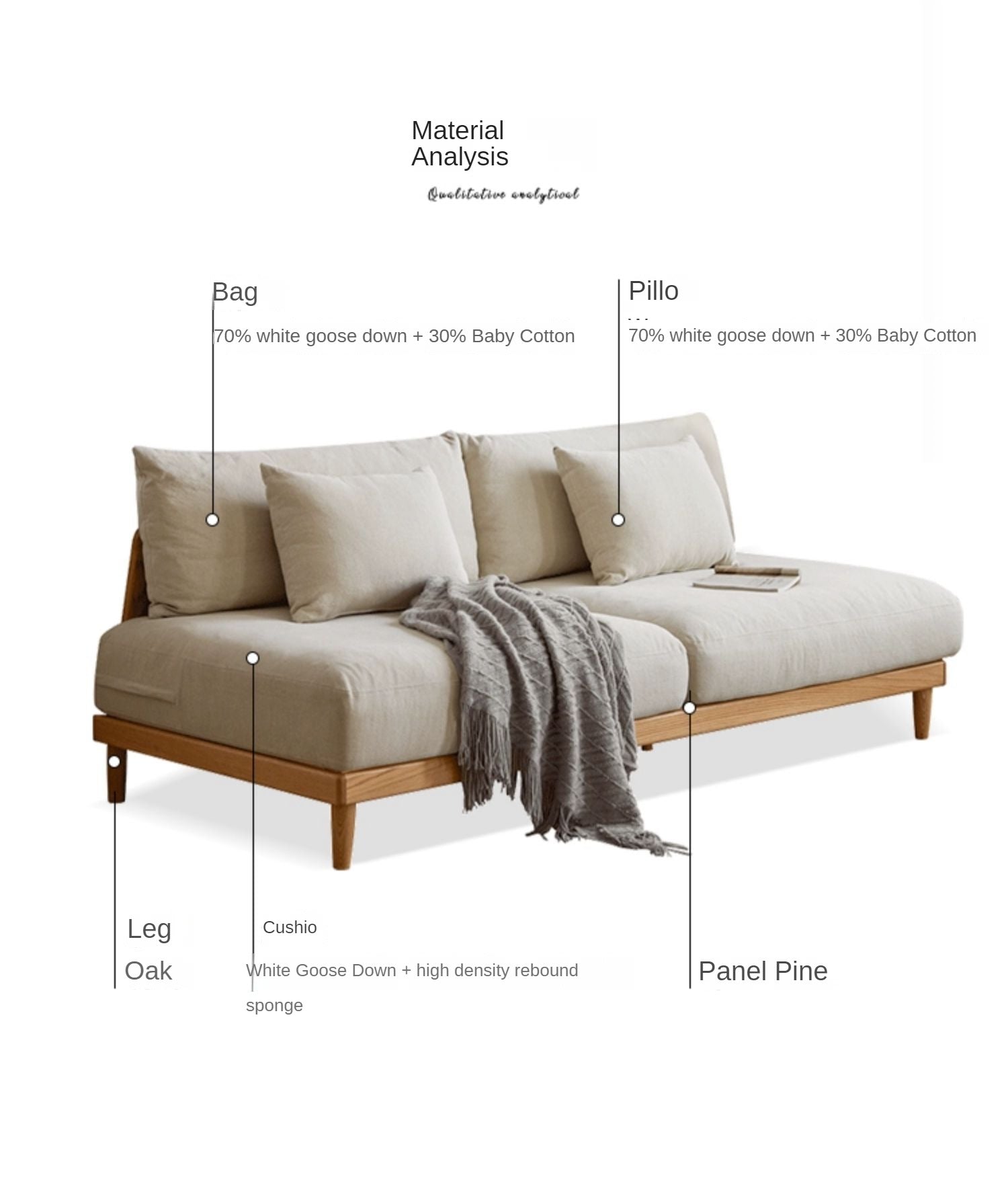 Sofa oak solid wood cotton linen fabric"