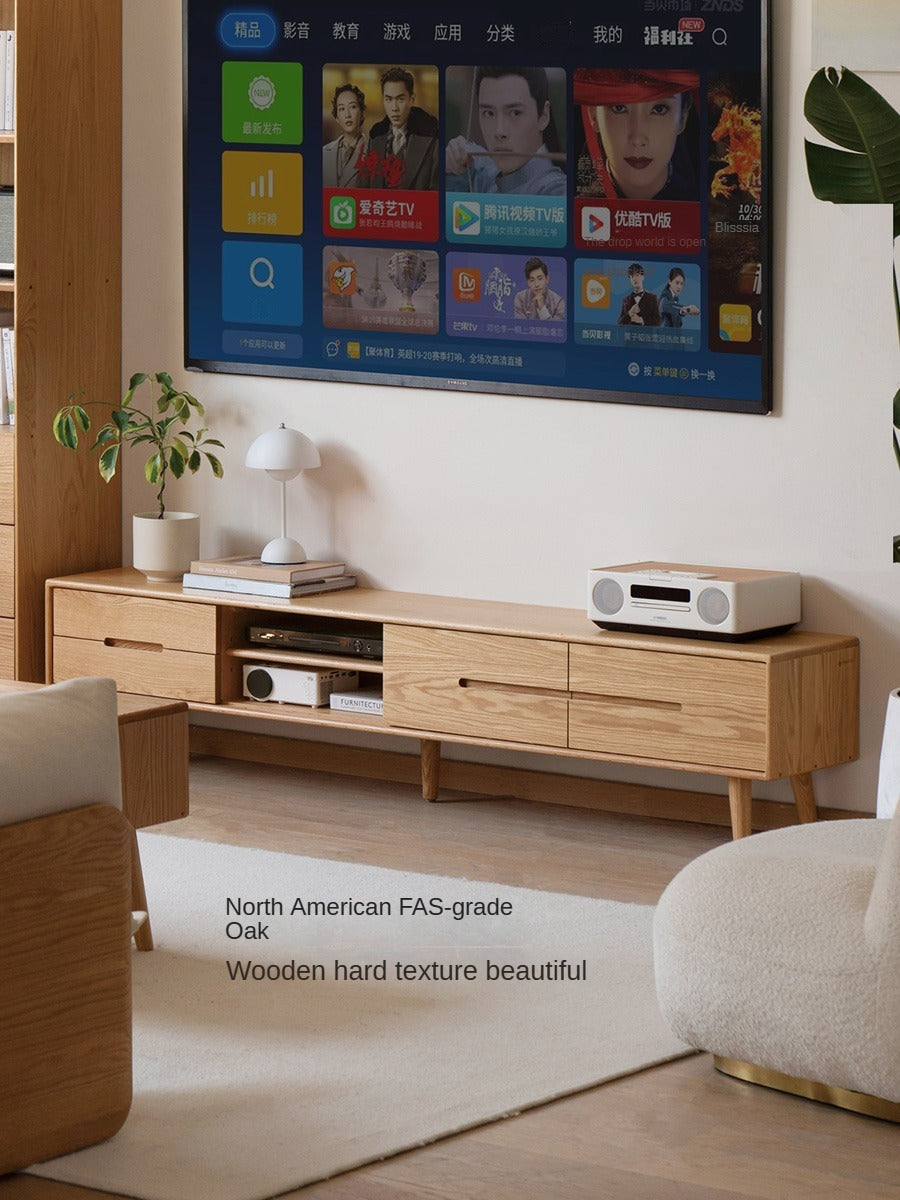 Oak Solid Wood TV Stand Sliding Doors: