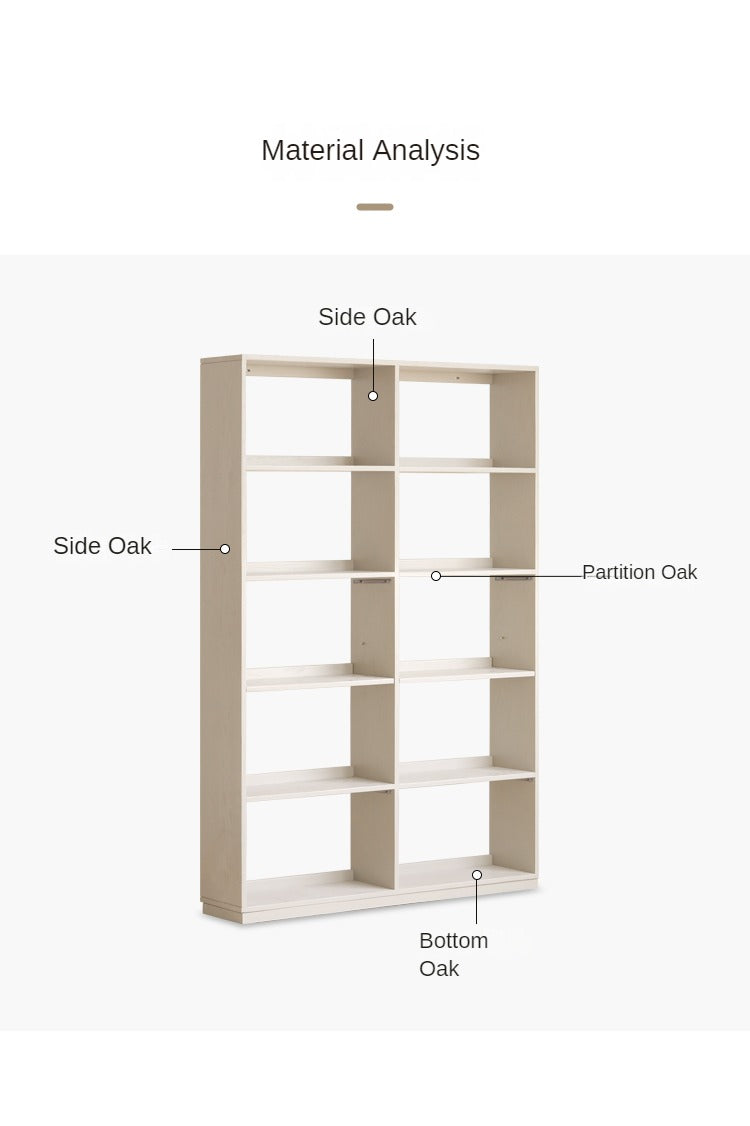 Oak Solid Wood Bookshelf Storage Rack Cream Style Full Wall Cabinet