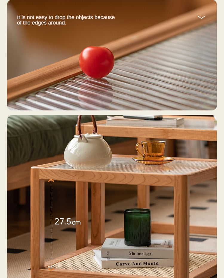 Cherry Solid Wood Square Retro Rattan Coffee Table