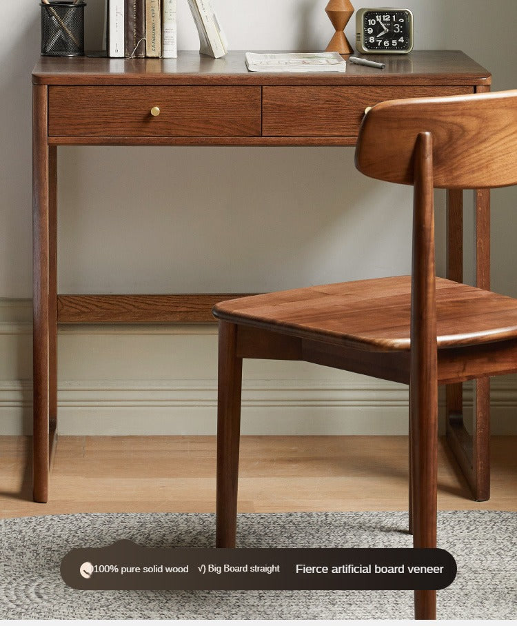 Oak Solid Wood Small Office Desk Walnut Color