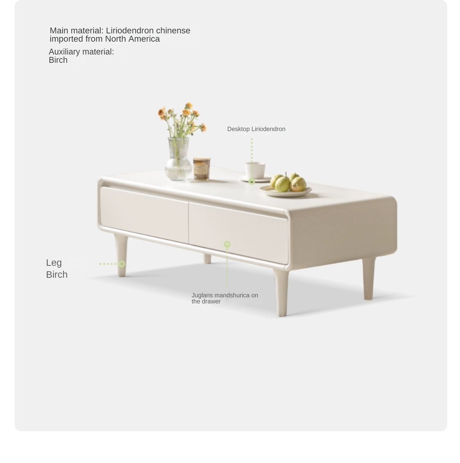 Rubber Wood Cream Coffee Table
