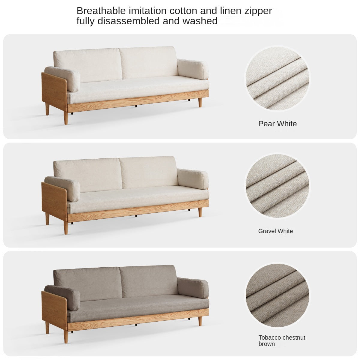 Oak Solid Wood Sofa Bed Folding White Goose Feather Cushions.