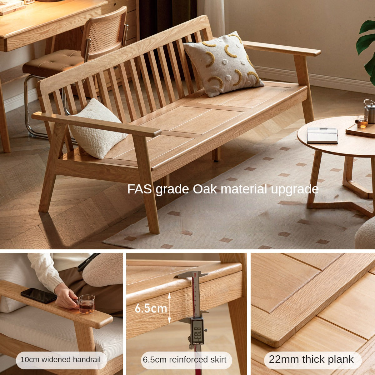 Oak Solid Wood Japanese-style Fabric Sofa