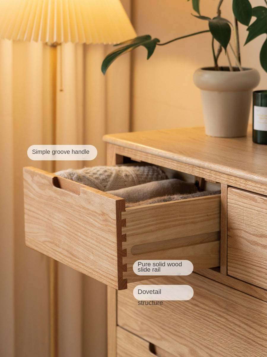 Oak Solid Wood, Solid Rubberwood Nordic Chest of Drawers