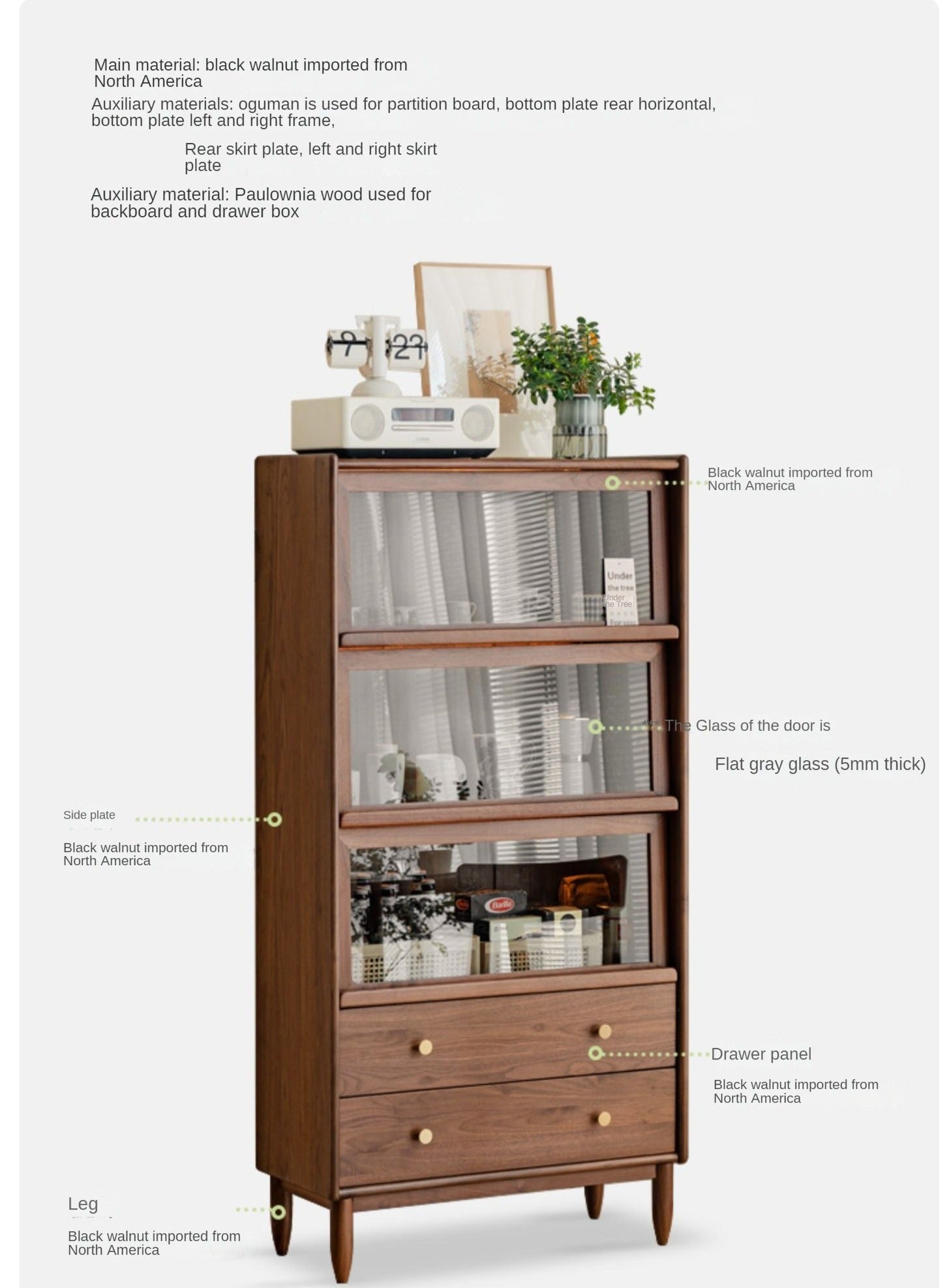 Black Walnut Solid Wood Side Cabinet Flip Door.