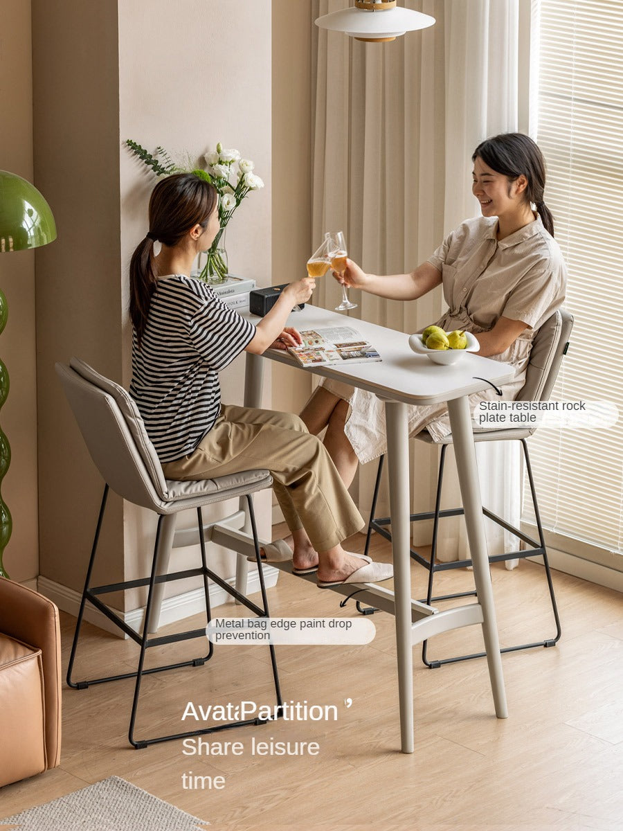Poplar Solid Wood Bar Table, Light Luxury Rock Plate High Foot Table"