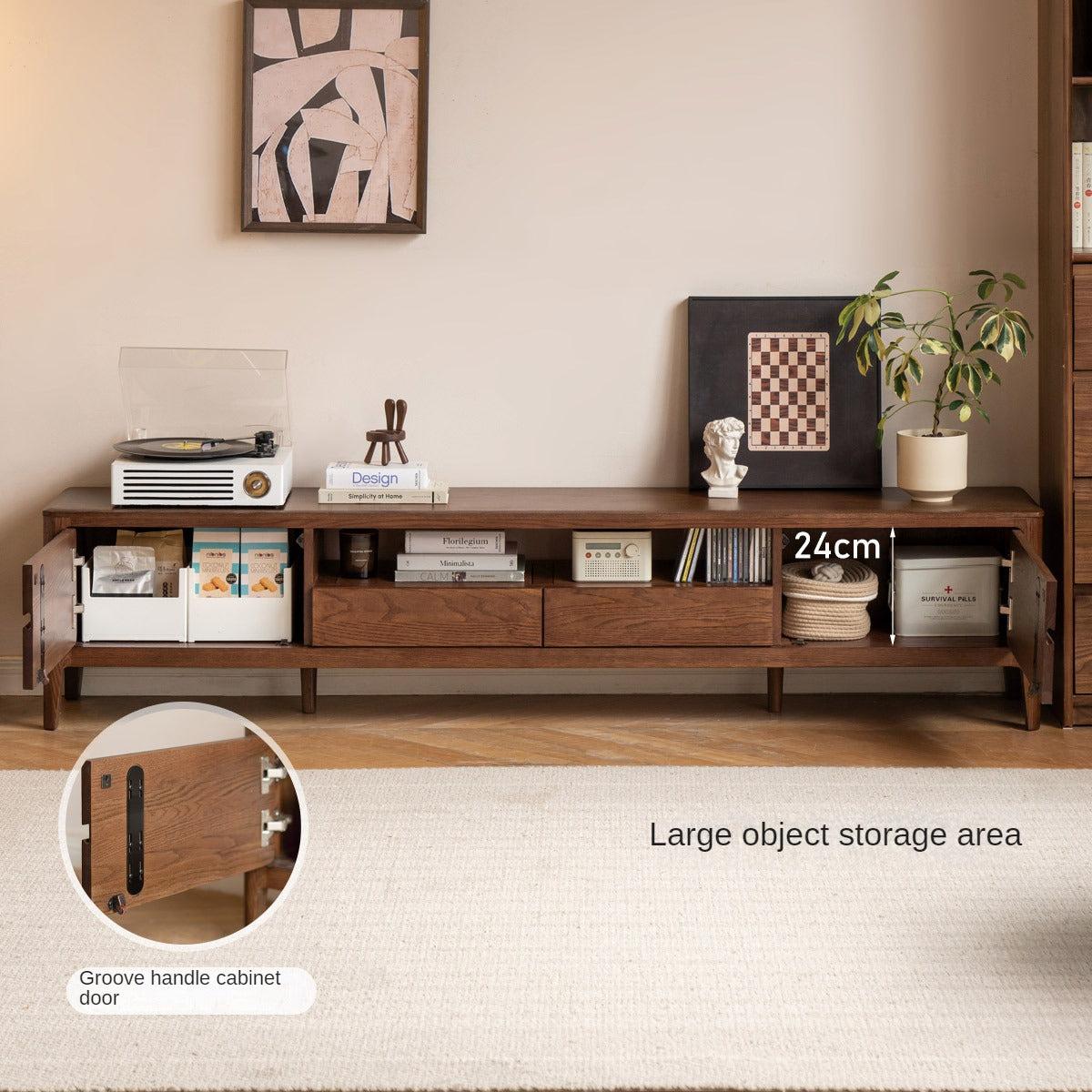 Oak, Solid Rubberwood Nordic Floor TV Cabinet.