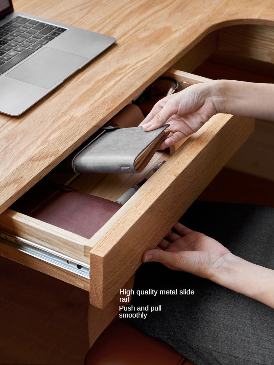 Oak Solid Wood L-shaped Corner Office Desk