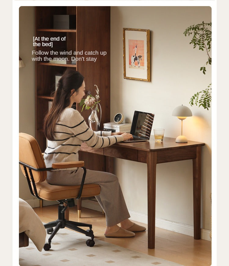 Black Walnut Solid Wood Desk With Drawers