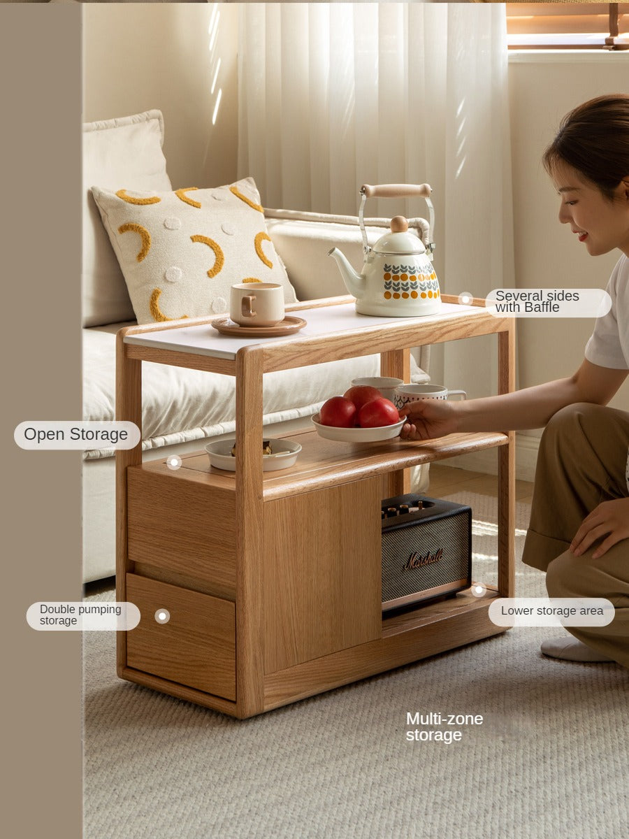 Solid Wood Rock Plate Side Table Movable