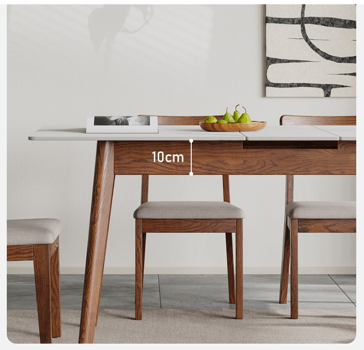 Oak Solid Wood walnut color Retractable Dining Table