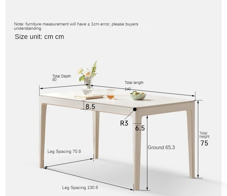 Birch Solid Wood Rock Plate White Cream Dining Table