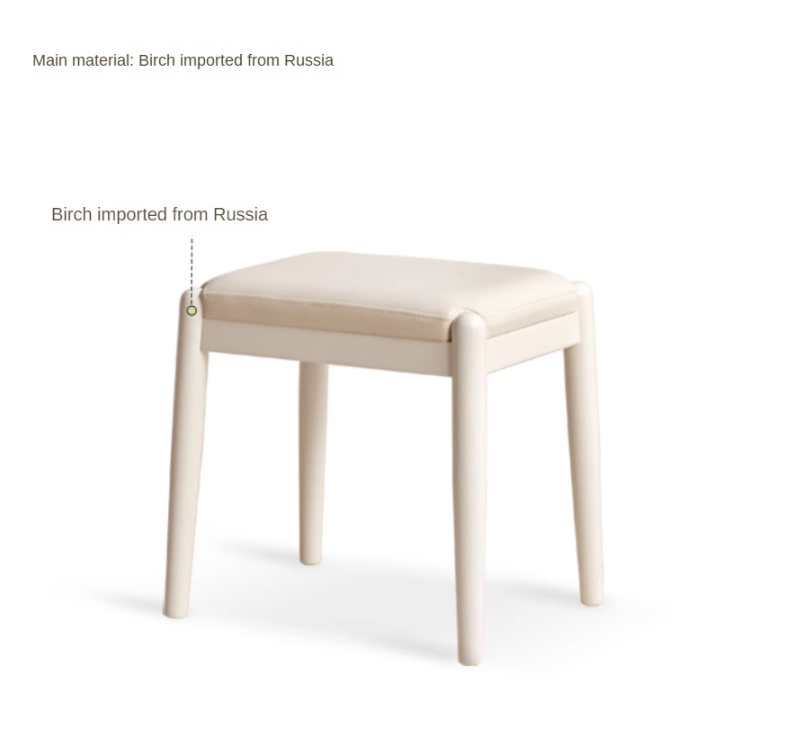 Solid Rubberwood Modern White Makeup Stool