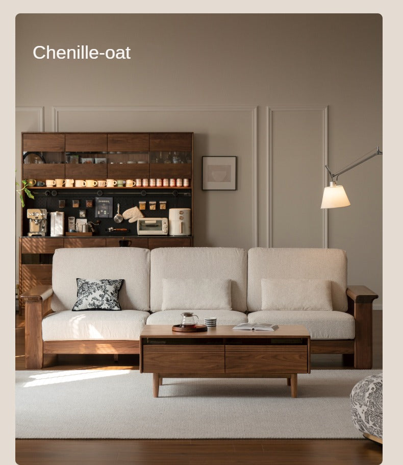 Black Walnut Solid Wood Modern Straight Sofa.