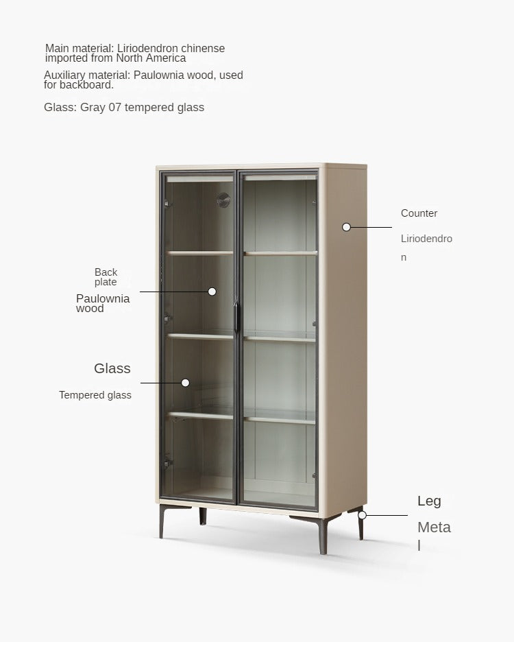 Poplar Solid Wood Wine Cabinet, Luxury Glass Door Display Cabinet LED lighting-