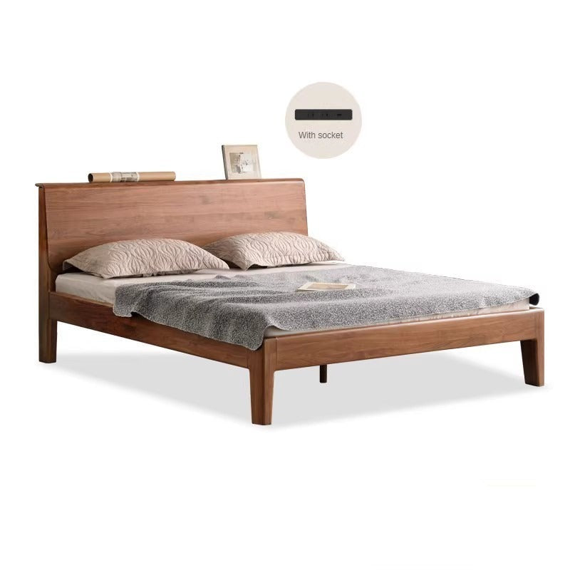 Black Walnut, Teak solid wood, Ach Solid Wood Bed Nordic Modern