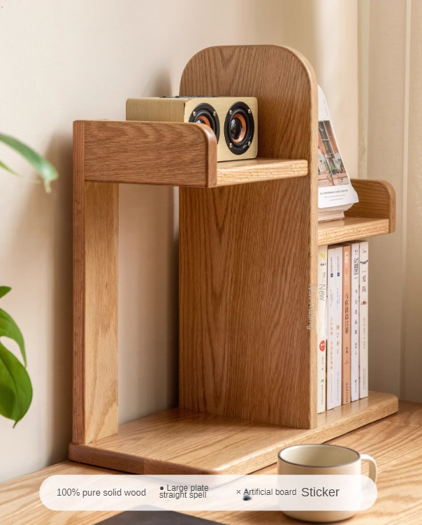 Oak, Solid RubberWood Desktop Multi-Layer Bookshelf