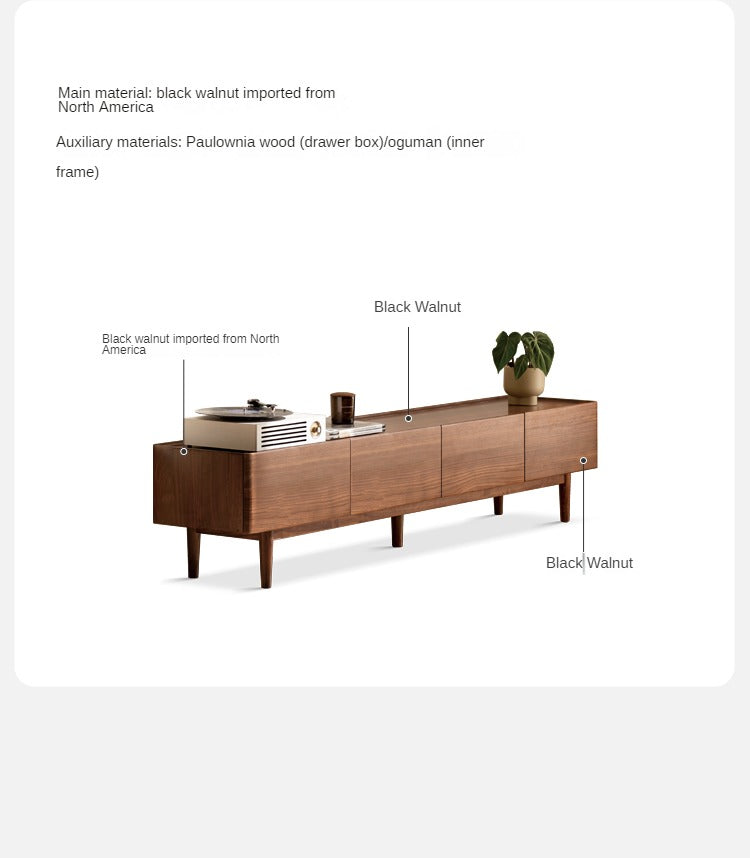 Black Walnut Solid Wood TV Cabinet, Modern and Minimalist-