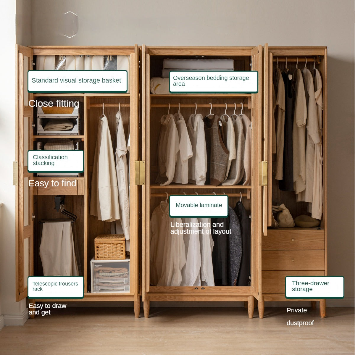 Oak Solid Wood Rattan Wardrobe.