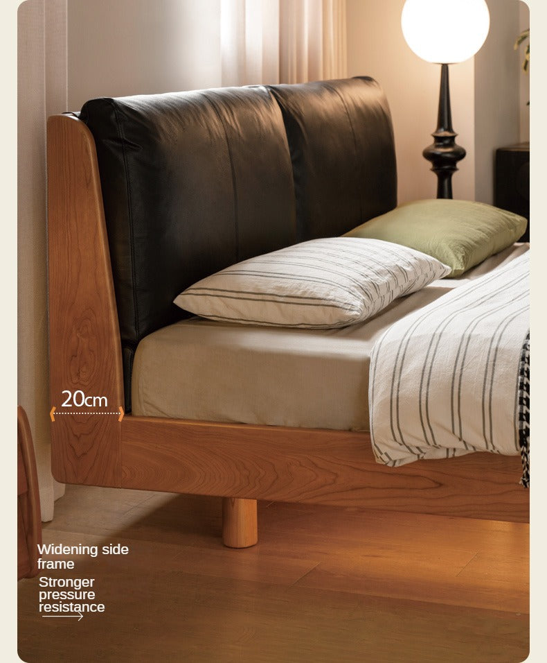 Cherry solid wood leather soft suspended bed