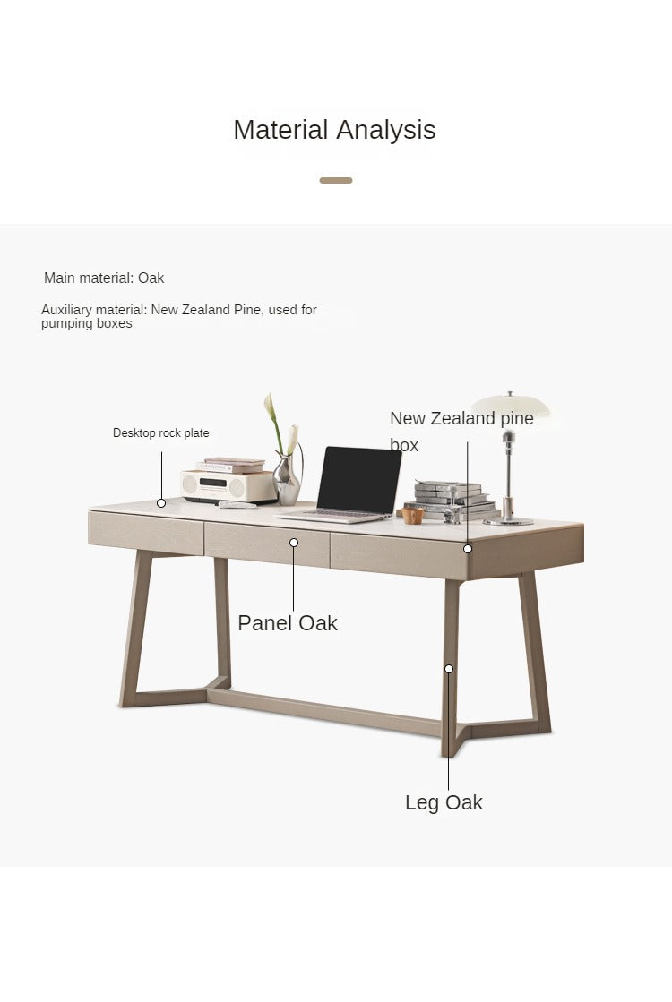 Oak, Poplar Solid Wood Slate Warm Elegant Desk With Drawer