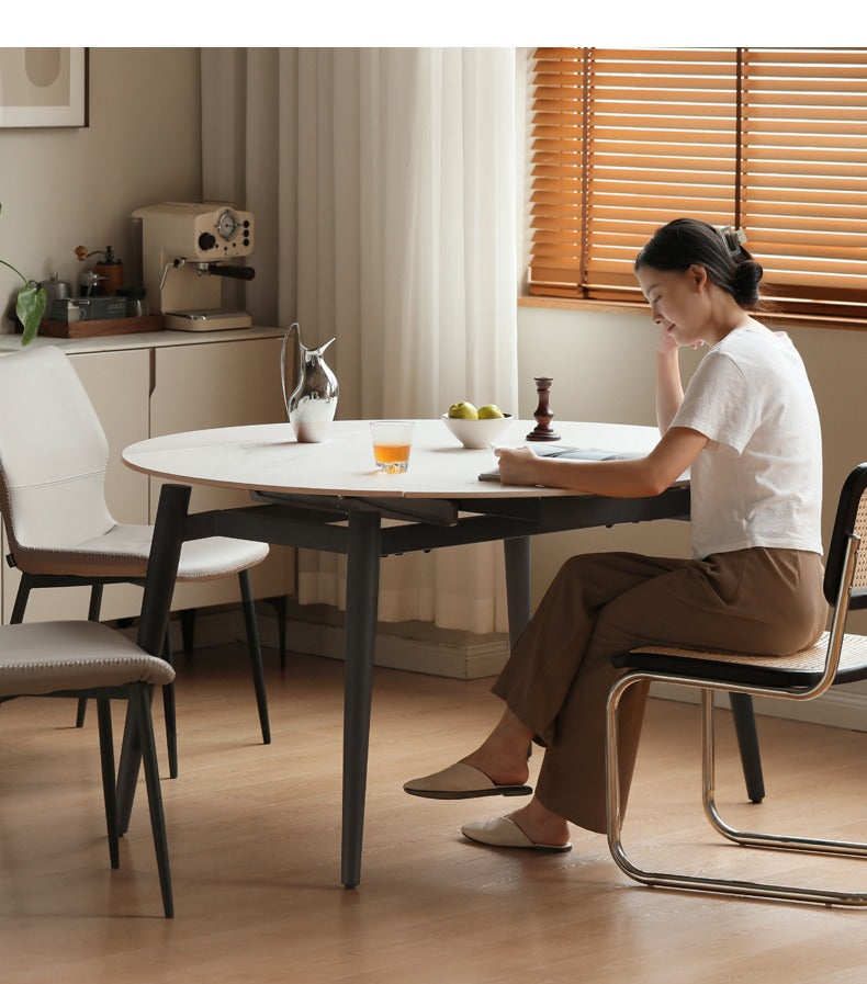 Folding Rock Table Metal Legs Light Luxury Round Dining Table