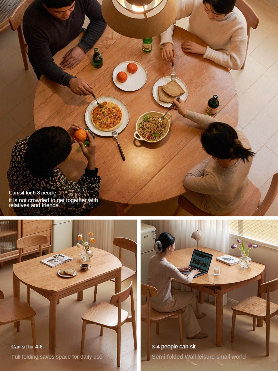 Cherry Solid Wood Retractable Folding Round Table