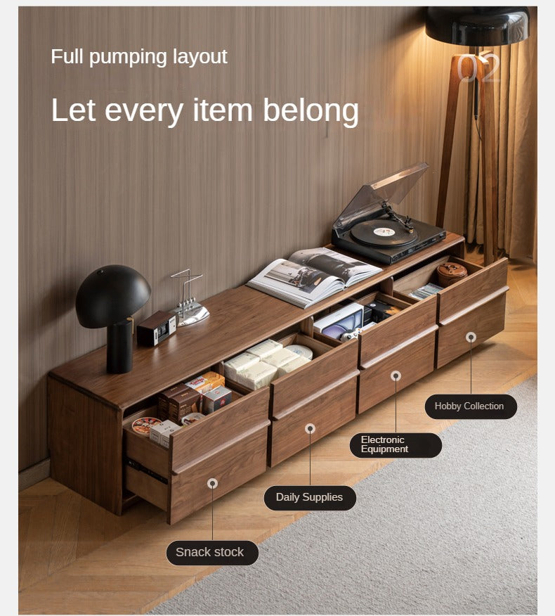 Black Walnut, Sandalwood, White Ash, Ash, Oak Solid Wood Italian Light Luxury Floor TV Cabinet.