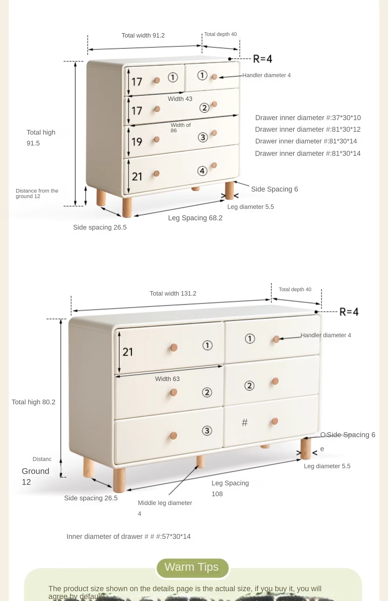 Solid Rubberwood Cream Style Chest of Drawers