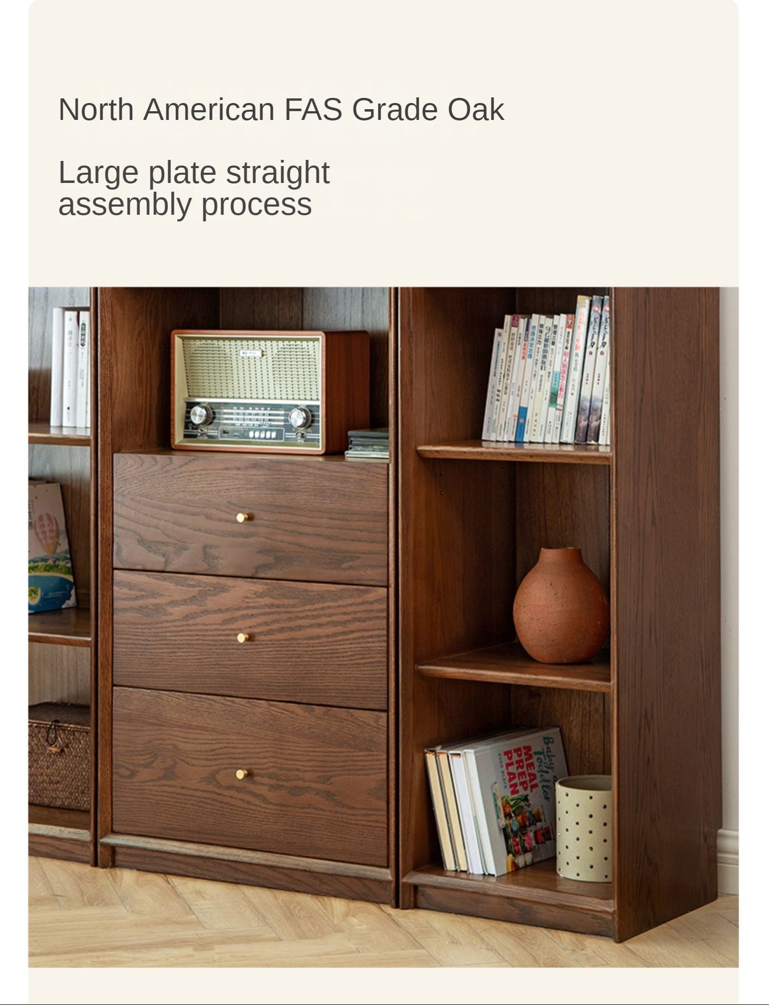 Oak Solid Wood Dust-Proof Glass Door Wall Floor-To-Ceiling Bookshelf