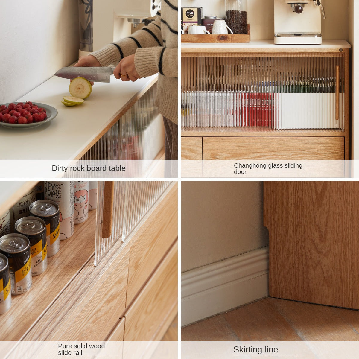 Oak Solid Wood, Solid RubberWood  Slate Ultra-Narrow Sideboard