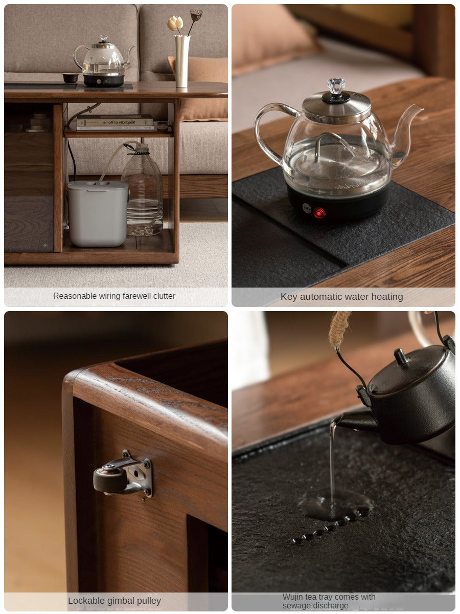 Ash Solid Wood Mobile Tea Brewing Integrated Tea Table