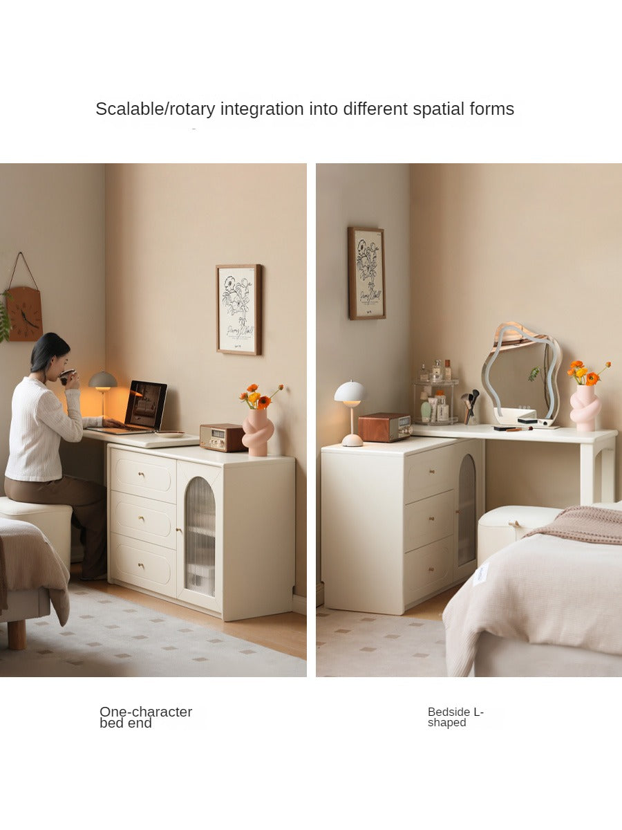 Tulipwood , Solid Rubberwood French Cream Style Retractable Vanity Table.